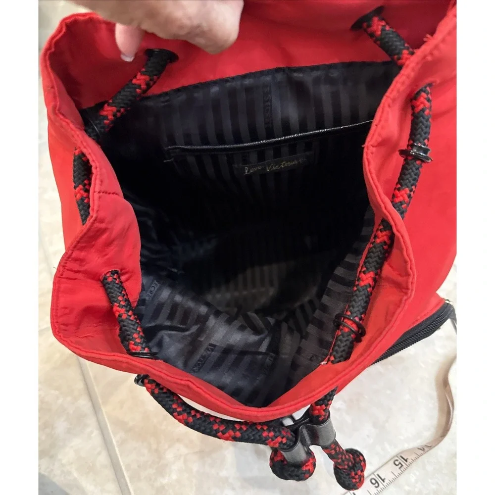 Victorias Secret BACKPACK - RED W/GOLD STUDS - Drawstring Close‎ Buckle Pockets